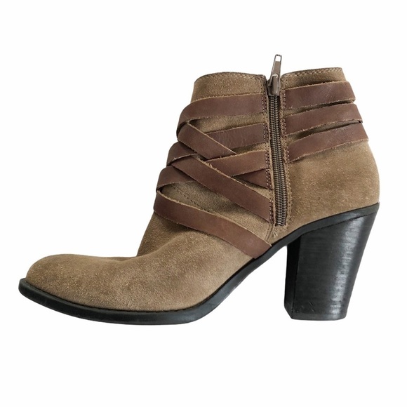 Lucky Brand "Elwood" Tan Suede Belted Booties - Picture 7 of 11